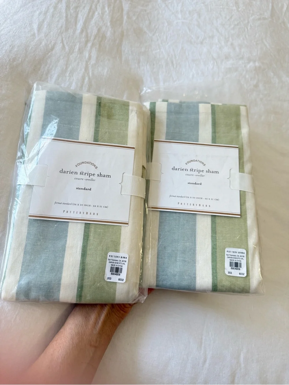 Pottery Barn | Set Of 2 Darien Striped Linen Blend Standard Pillow Shams NWT